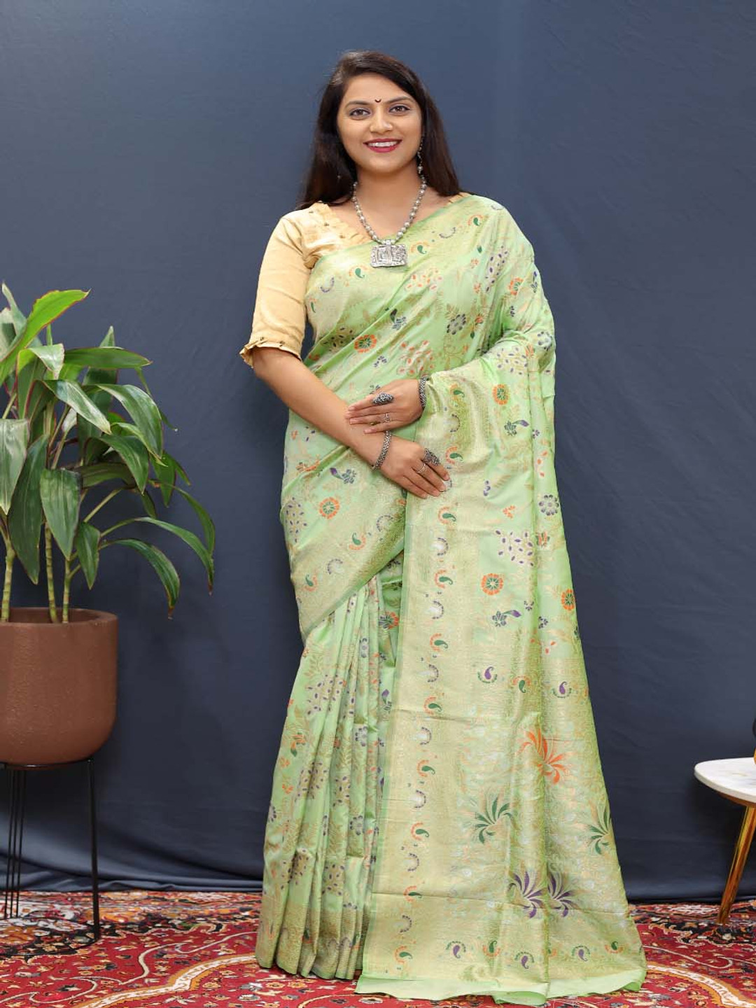 Royal Rajgharana Saree Woven Design Zari Banarasi Pista Sarees