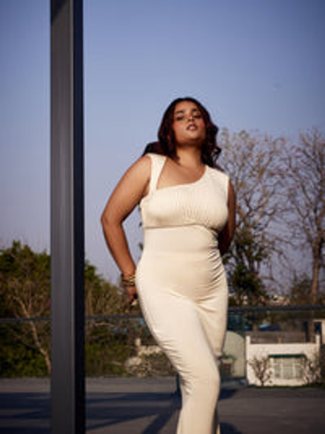 Lea Clothing Co.Women Asymmetric Neck Sheath Midi Dress