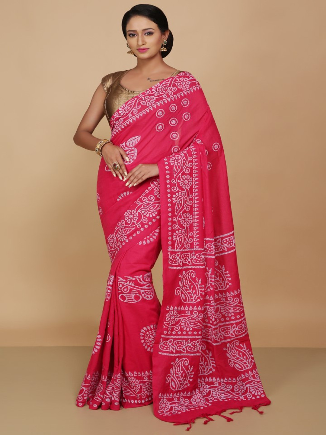 BENGAL HANDLOOM Paisley Pure Cotton Taant Saree