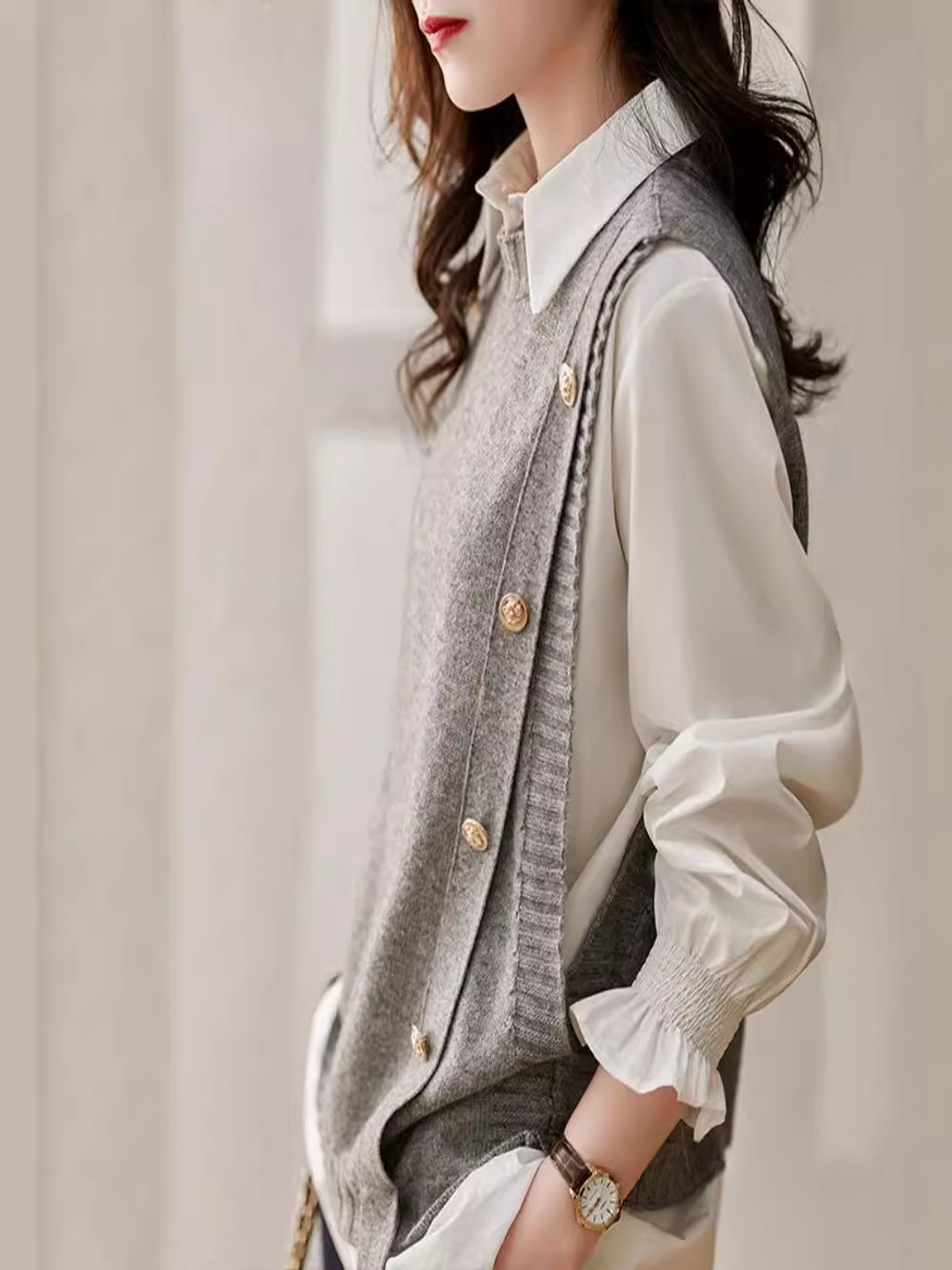 StyleCast Women Button Detail Sweater Vest