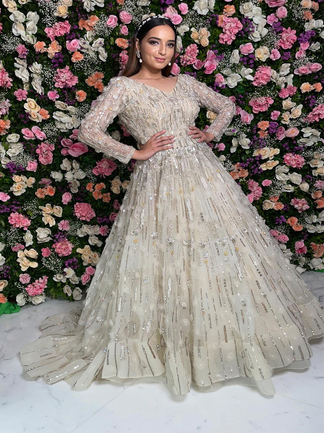 KIASA By Ronak & Shruti Women Crystal & Sequin Detail Net Maxi Dress