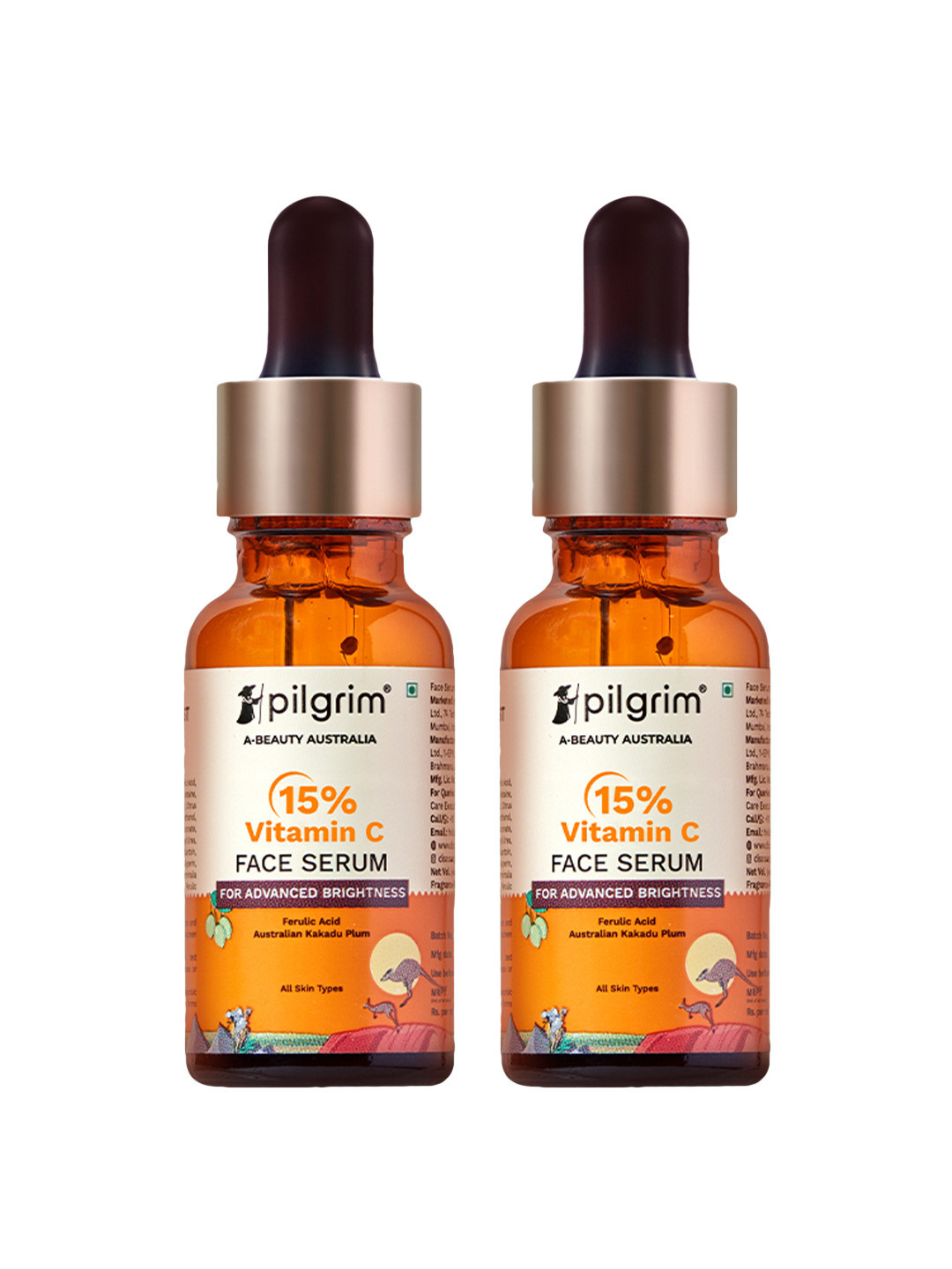 Pilgrim 2-Pcs 15% Vitamin C Face Serum with Ferulic Acid & Kakadu Plum - 20 ml each