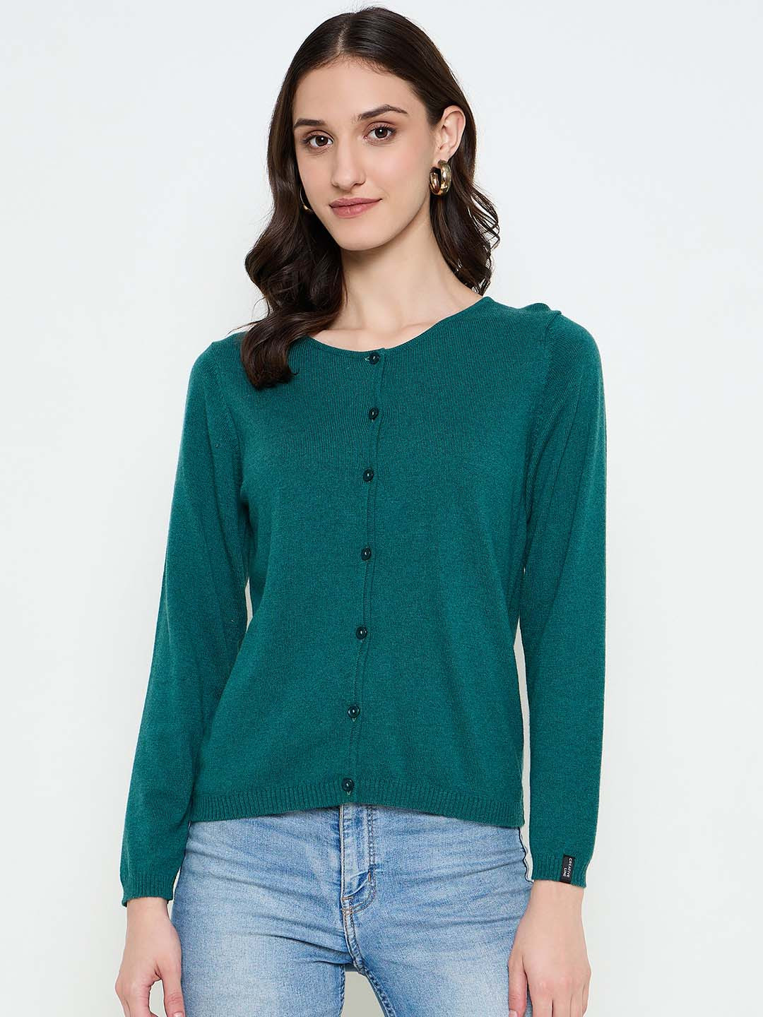 CREATIVE LINE Women Woollen Round Neck Long Sleeves Cardigan Sweater