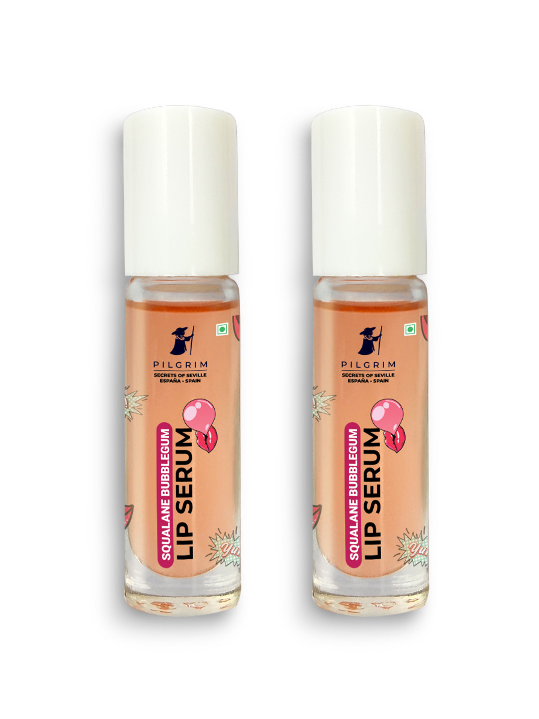 Pilgrim Set of 2 Squalane Bubblegum Lip Serum with Roll-On - 6 ml Each