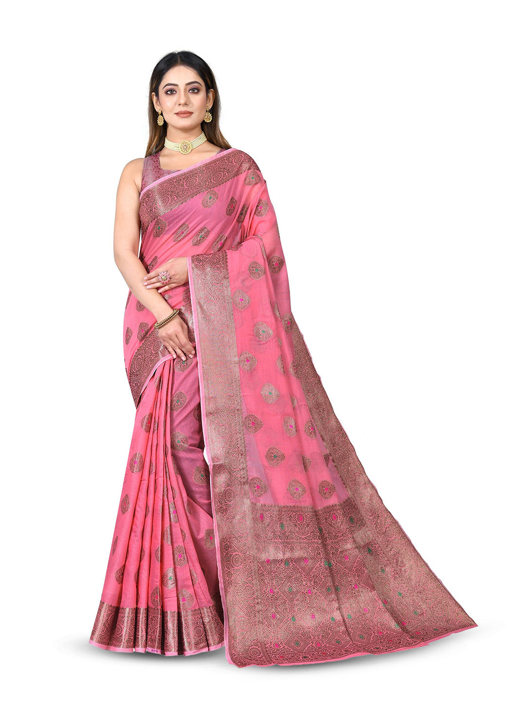 NIYAMI Floral Zari Silk Cotton Banarasi Saree