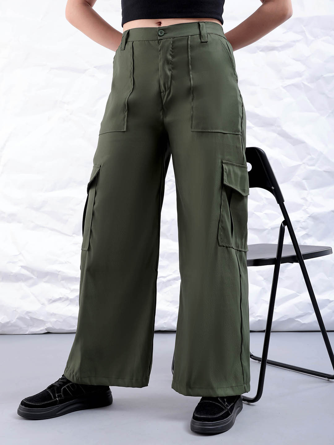 Freehand by The Indian Garage Co Women Flared Cargos Trousers