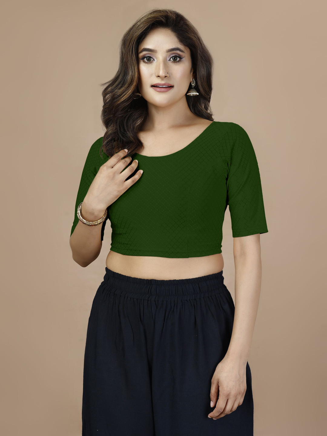 Oomph! Non Padded Woven Design Round Neck Saree Blouse