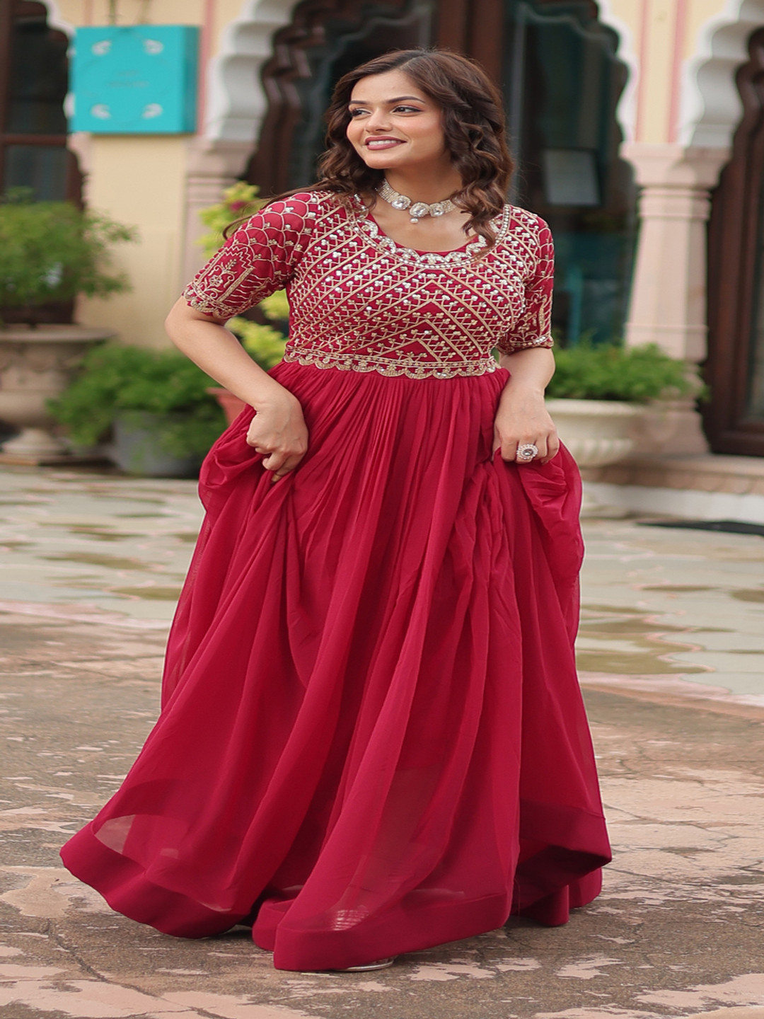 YOYO Fashion Women Embroidered Fit and Flare Ethnic Dresses