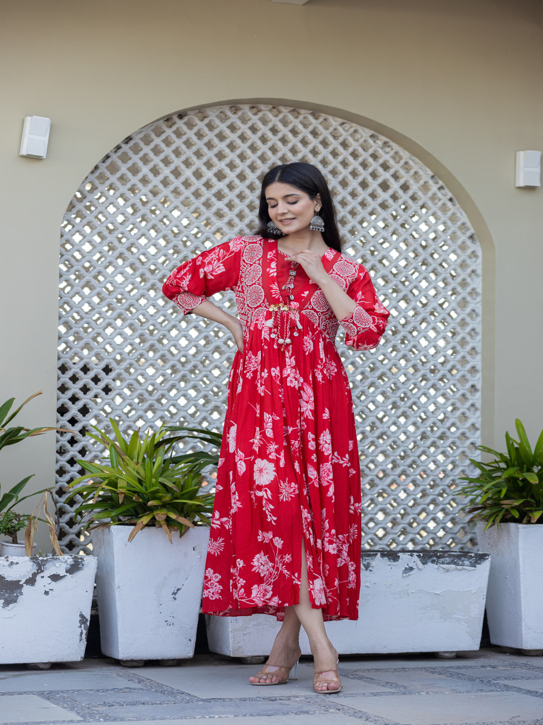 BAESD Printed Beads and Stones Pure Cotton Anarkali Kurta with Trousers & Inner Silp