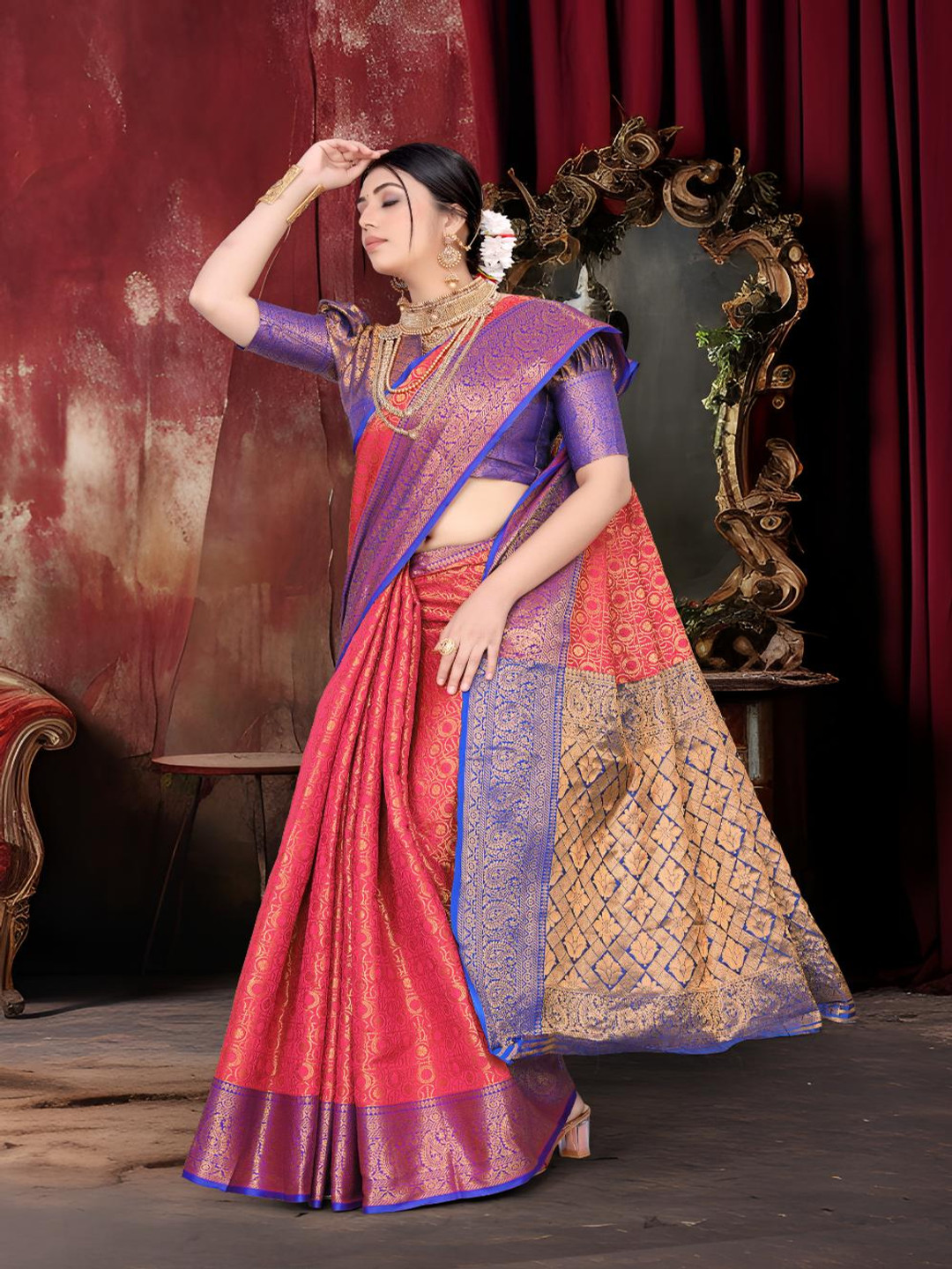 JAY FASHION Woven Design Zari Silk Blend Banarasi Saree