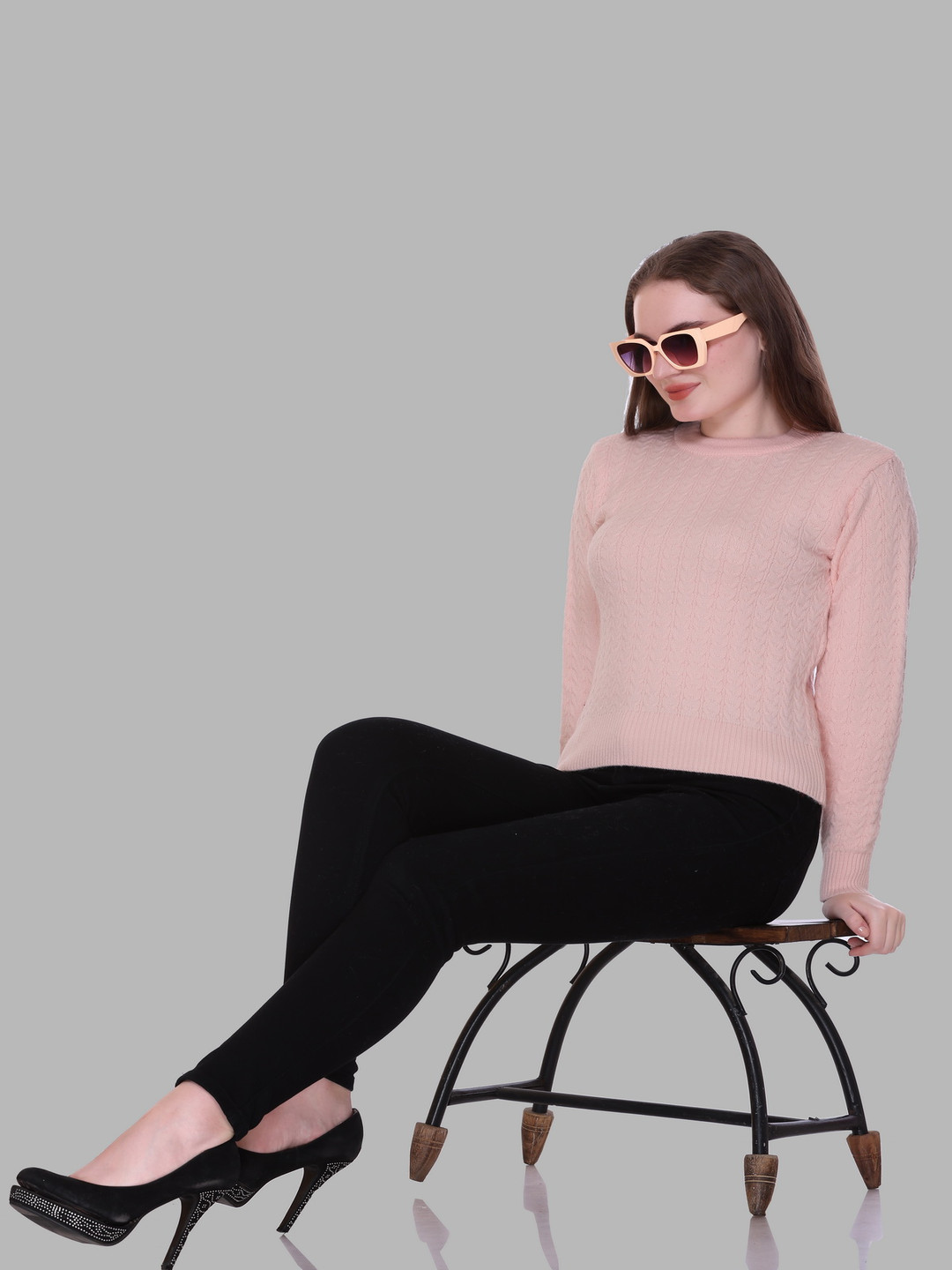 Melvin Women Woollen Self Design Round Neck Top