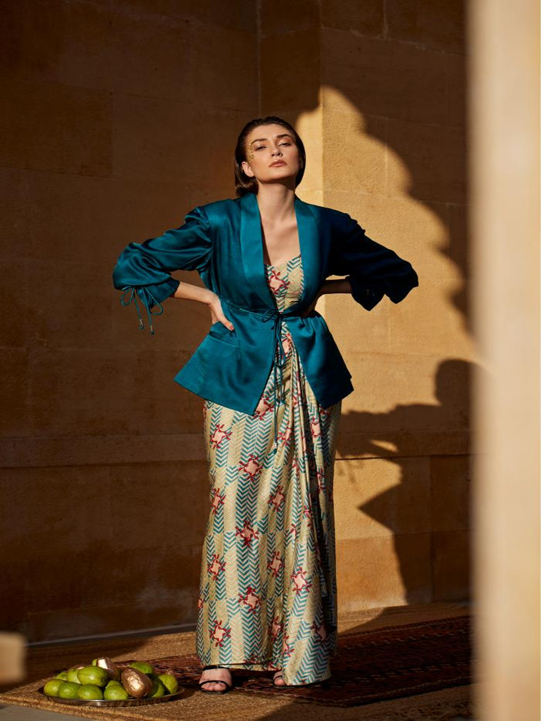 AMROOD Printed Cop Top & Blazer With Skirt