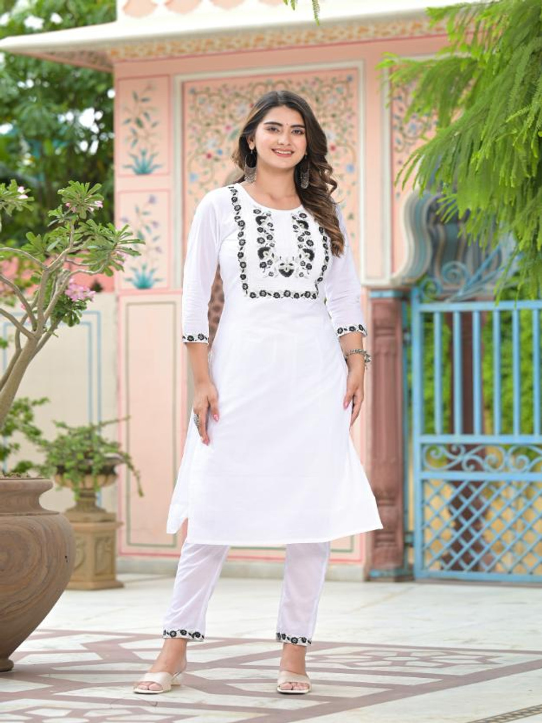 FLAVIA CREATION Floral Yoke Design Kurta With Trouser & Dupatta