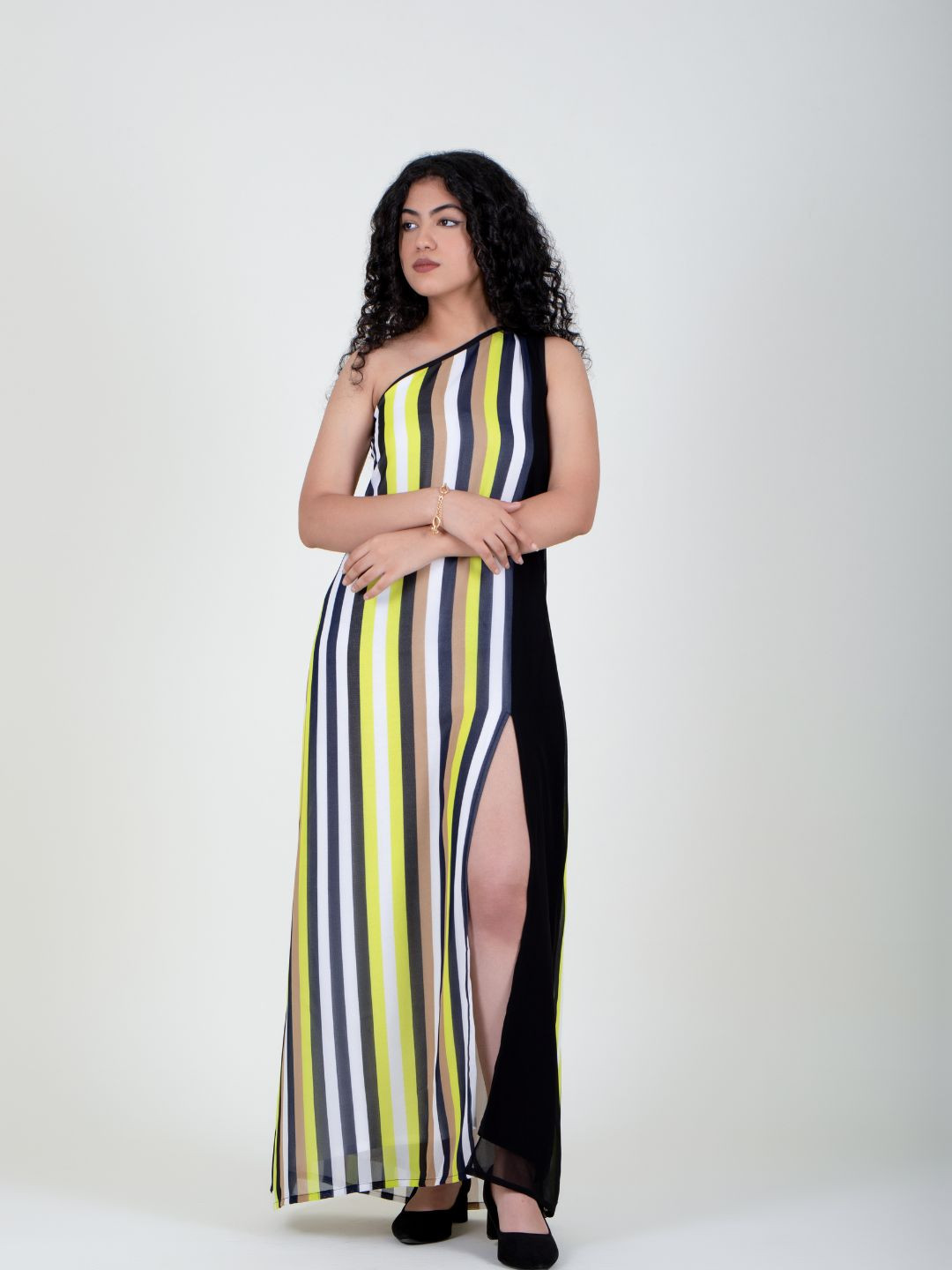 SUNFAIRY Off-Shoulder Georgette Fit & Flare Maxi Dress