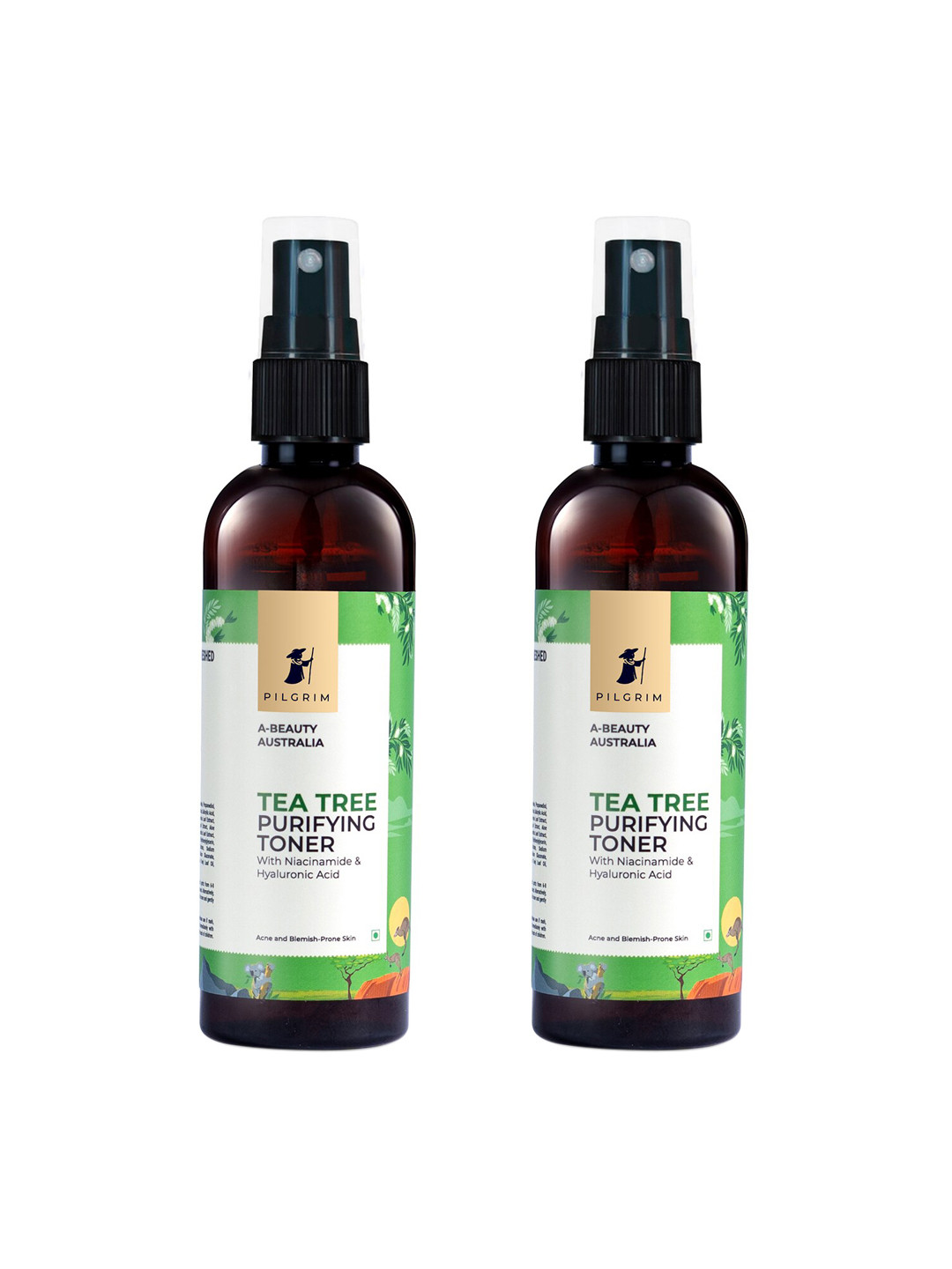 Pilgrim Set of 2 Tea Tree Purifying Alcohol-Free Toner To Cleanse & Refine 100 ml Each