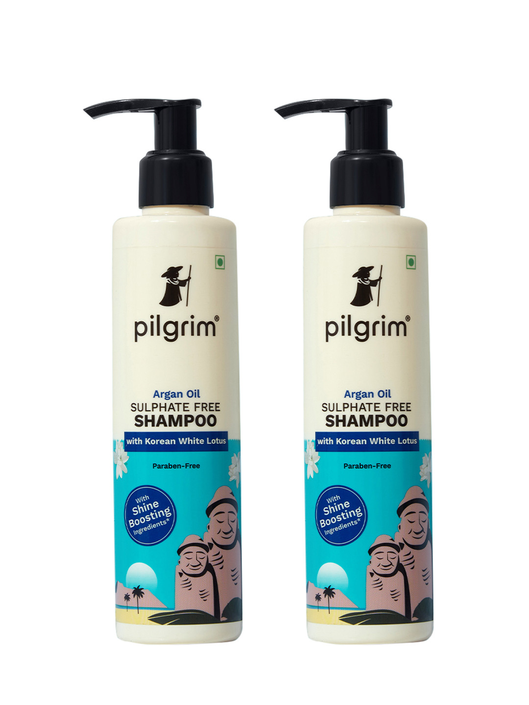Pilgrim Set of 2 Sulfate Free Shampoo with Argan Oil & White Lotus for Dry & Frizzy Hair