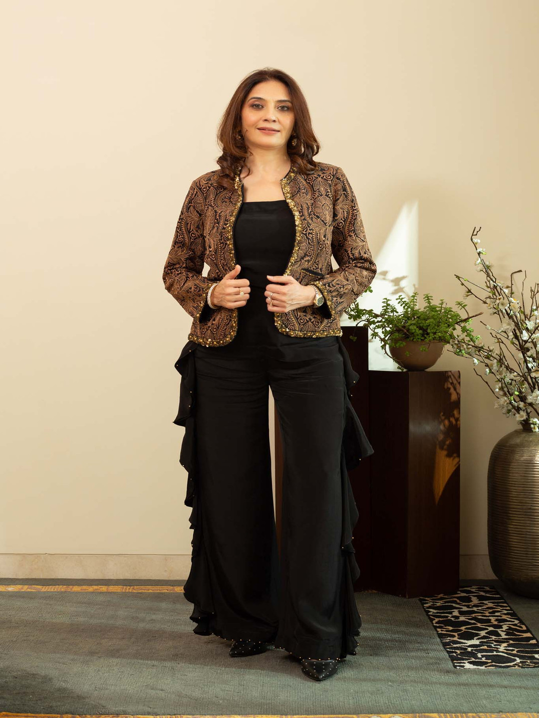 HOUSE OF INARI Embroidered Jacket Top  With Trousers Co-Ords
