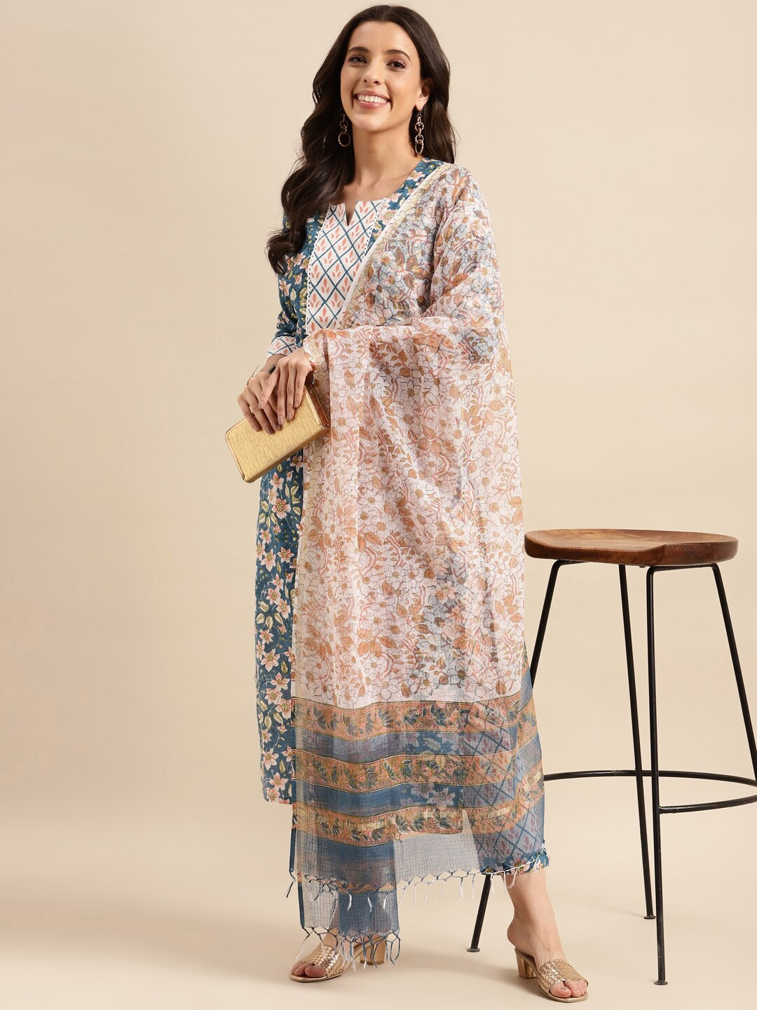 GoSriKi Women Ethnic Motifs Printed Regular Kurta with Trousers & With Dupatta