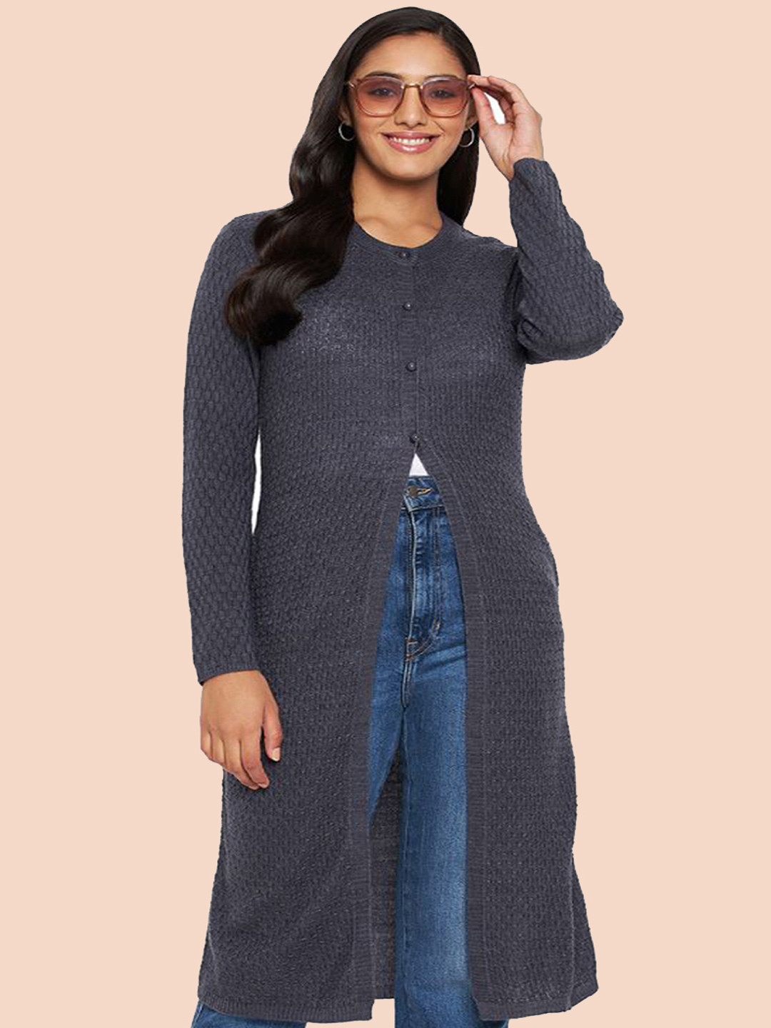 CLAPTON Geometric Self Design Woollen Cardigan Sweater