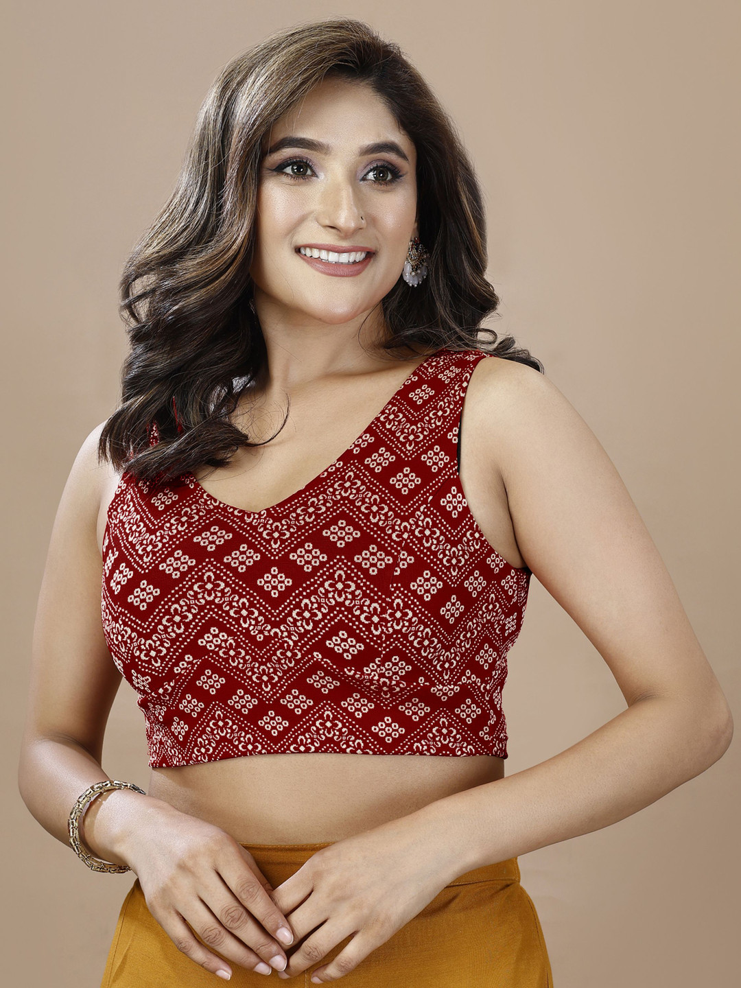 Oomph! Printed V-Neck Saree Blouse