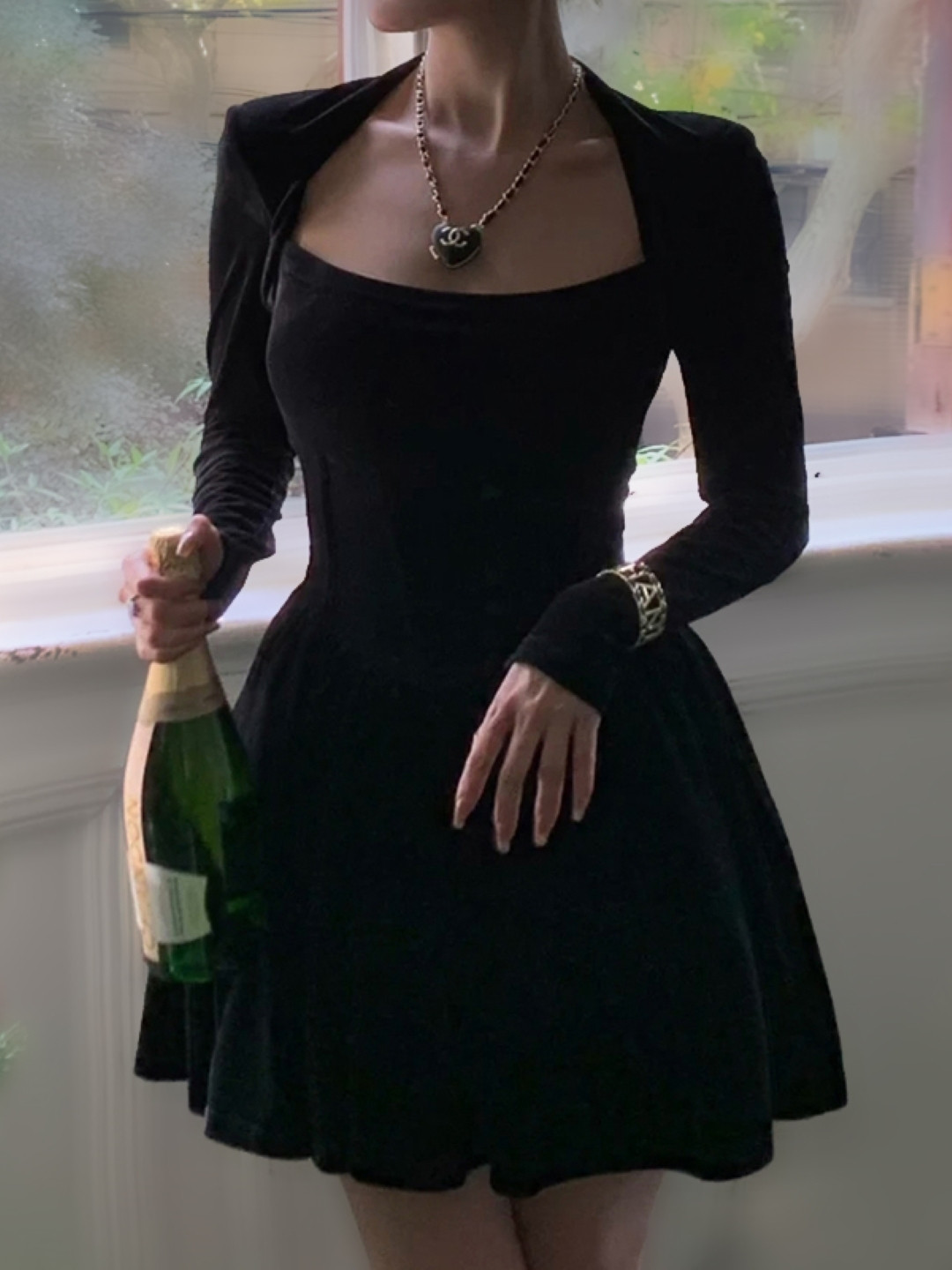 KPOP Solid Square Neck Fit and Flare Mini Dresses