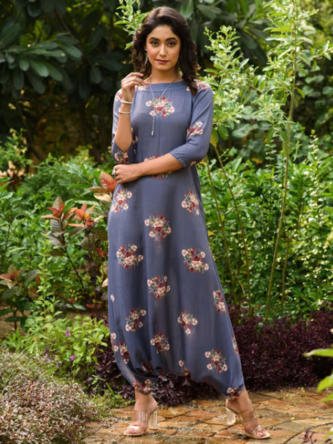 Pasha Printed Boat Neck Waist Tie-Ups Basic Jumpsuit