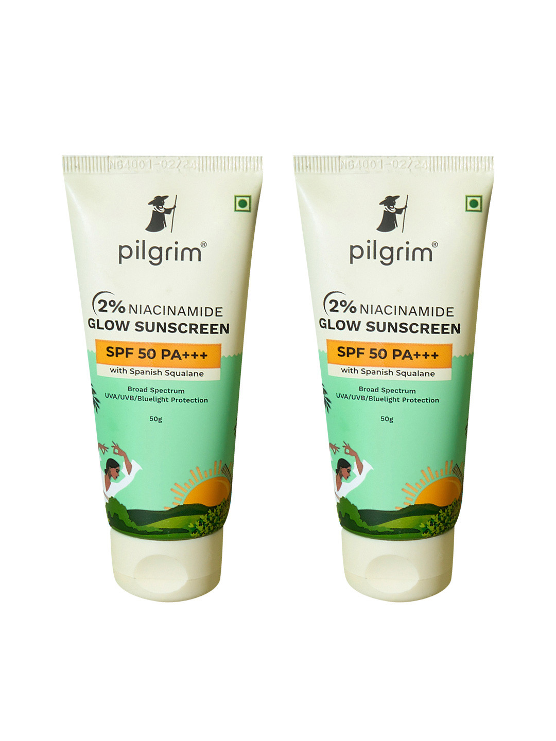 Pilgrim 2-Pcs 2% Niacinamide SPF50 PA+++ Glow Sunscreen with Spanish Squalane - 50 g each