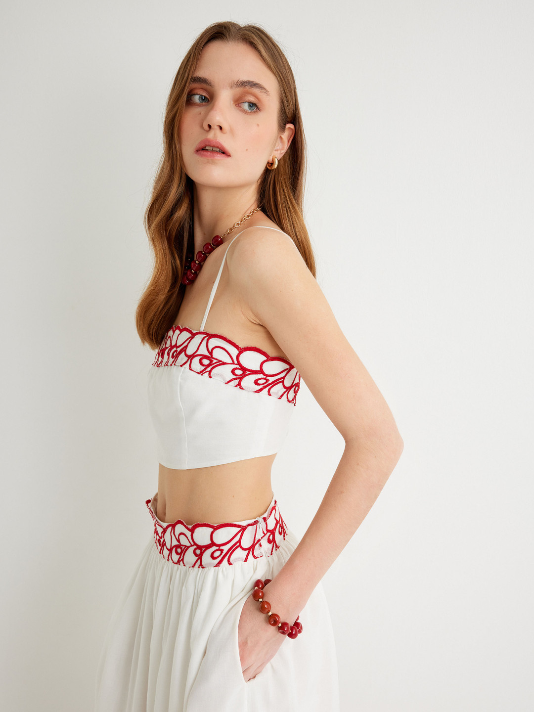 Koton Embroidered Shoulder Straps Crop Tube Top