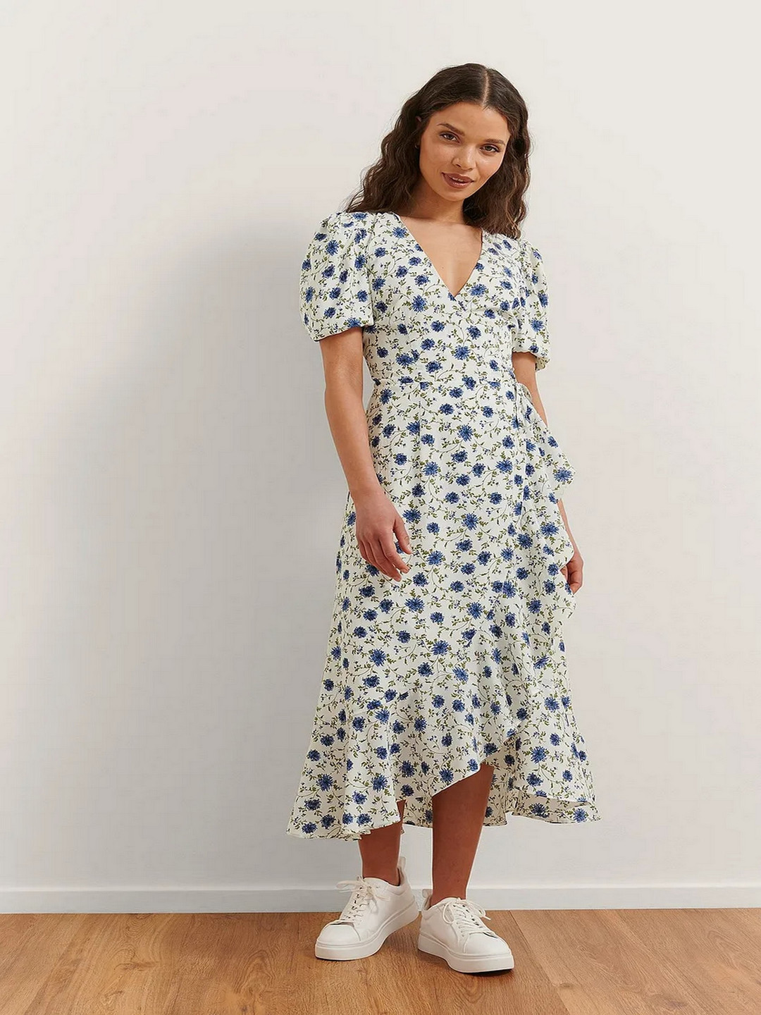 Roadster Poly Rayon Floral Overlap Calf Length A Line Dress