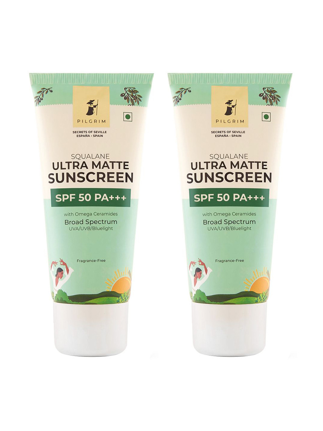 Pilgrim Set of 2 Squalane Ultra Matte Sunscreen SPF 50 PA+++ with Omega Ceramides-100g