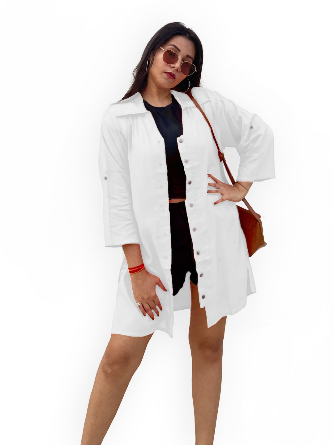 Indietoga Women's Plus Size Spread Collar Longline Shirt