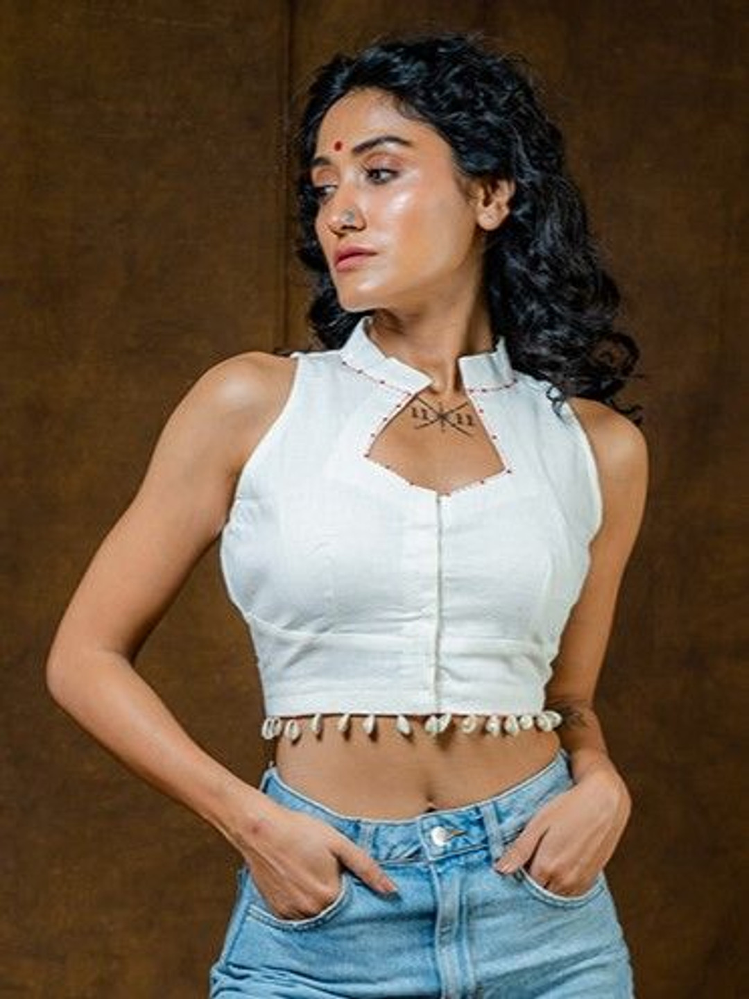 Prathaa Women White Saree Blouse