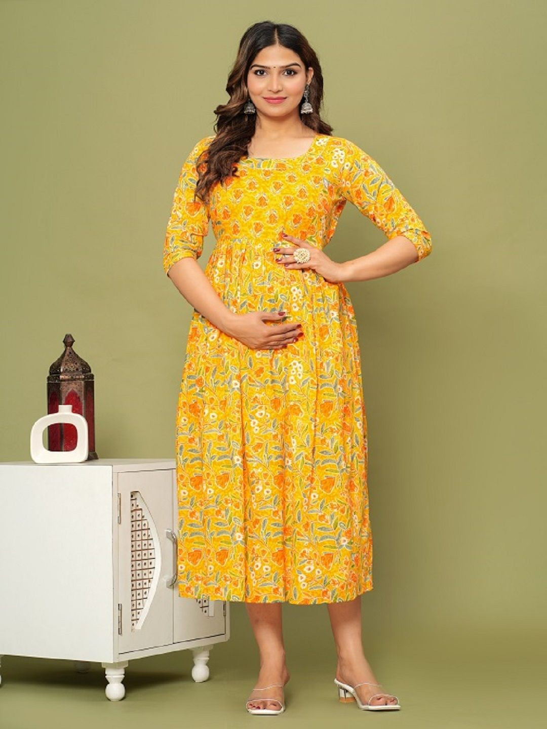 Nevisha Style Floral Printed Pleated Gotta Patti Maternity Pure Cotton Anarkali Kurtas