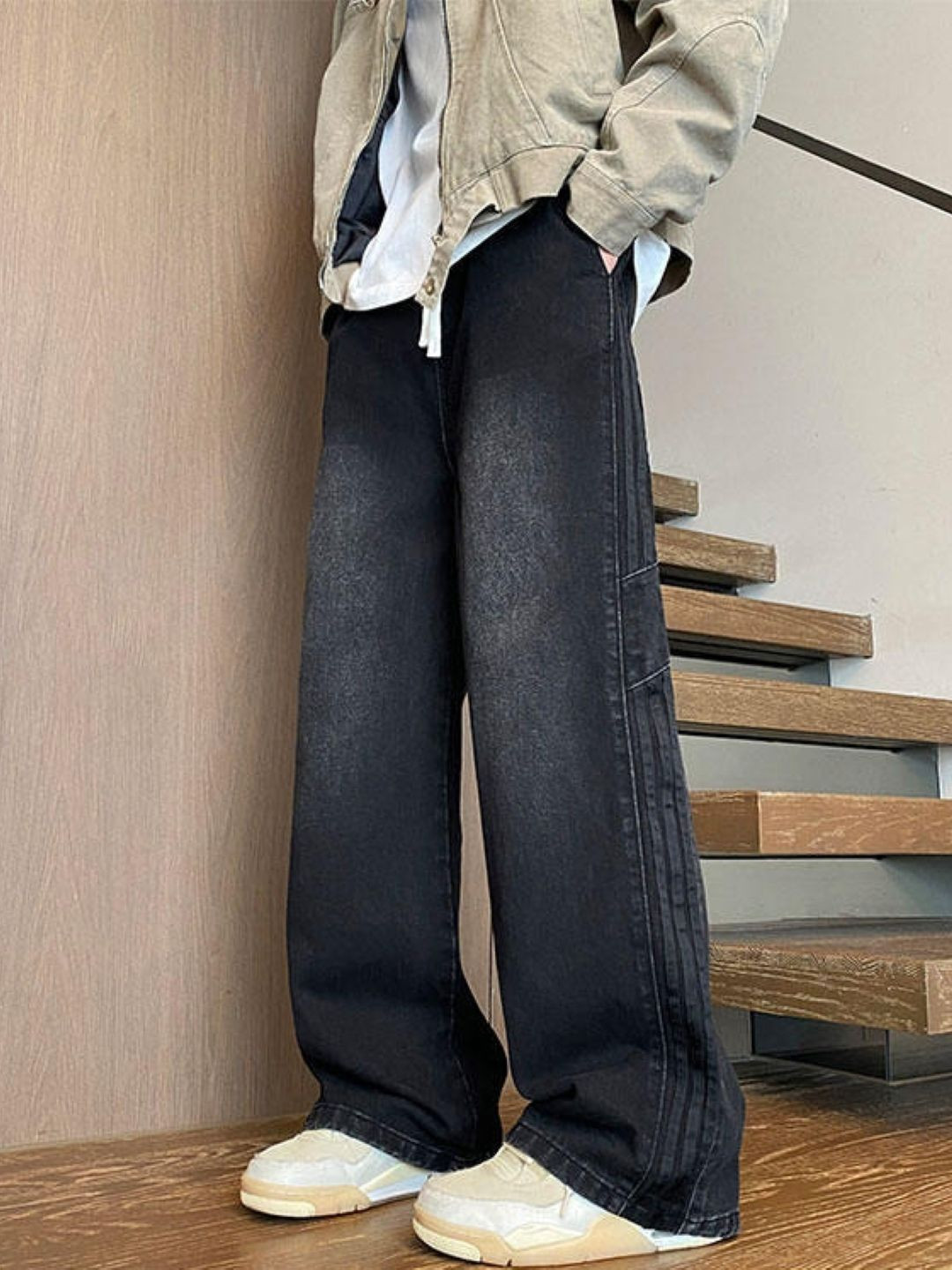 StyleCast Men Loose Fit Side Striped Wide Leg Trousers