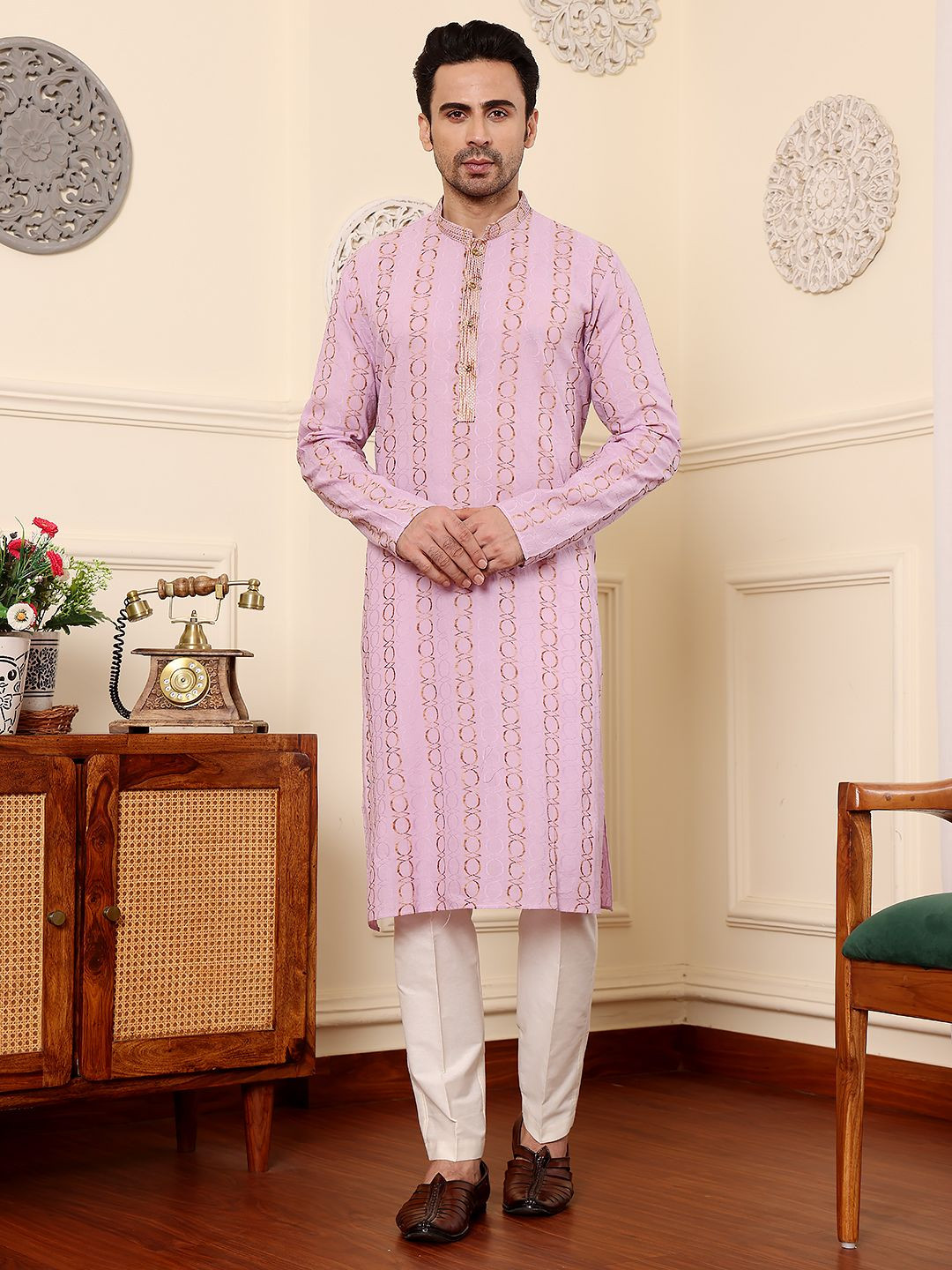 MULTI SHADES Self Design Geometric Embroidered Straight Kurta With Trouser