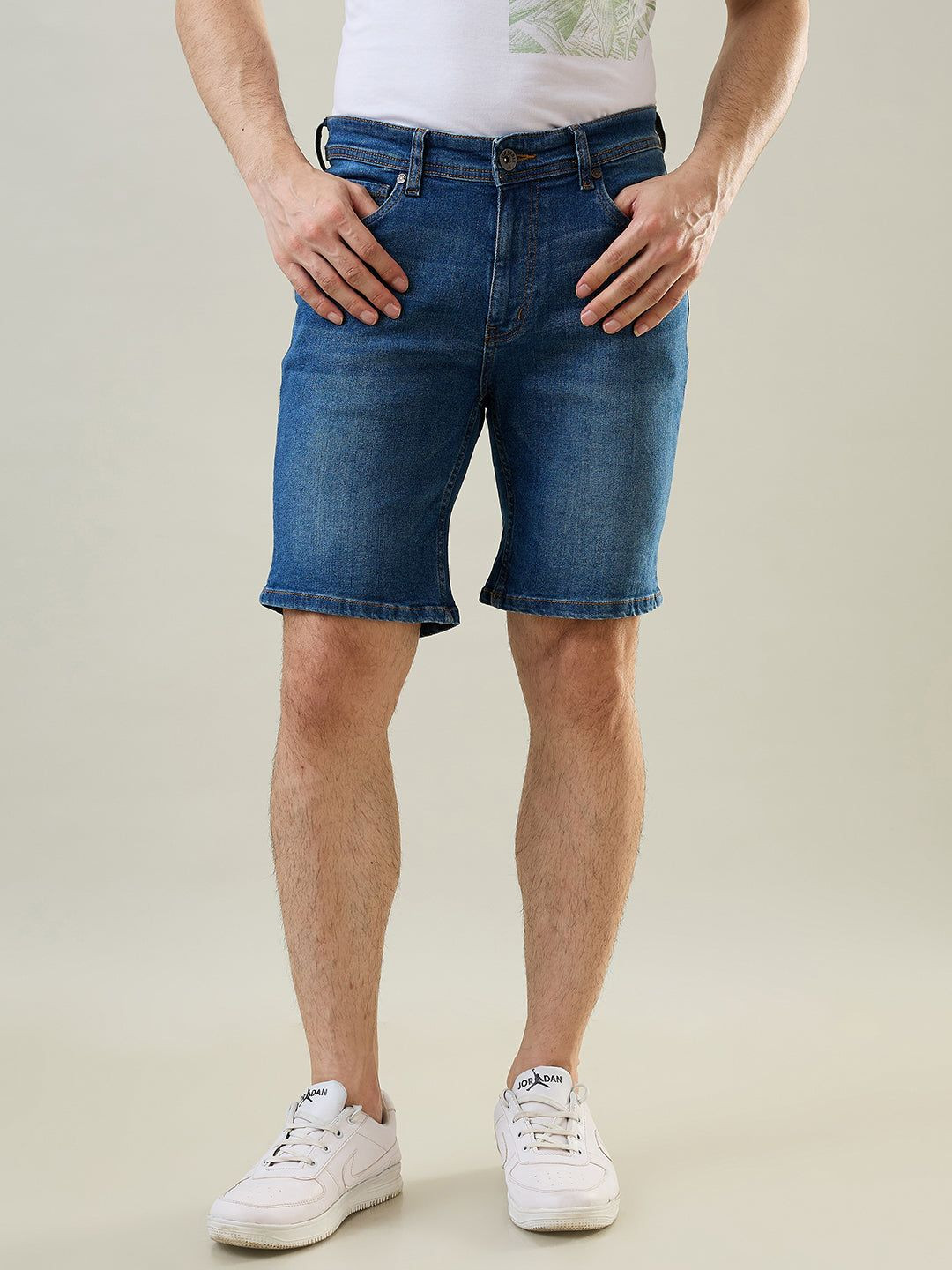 TIM PARIS Men Washed Denim Shorts