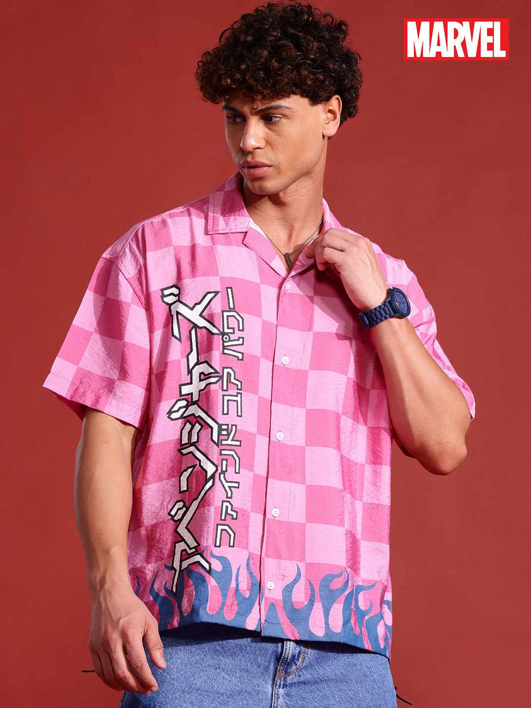 MARVEL STREET Cyber Punk Checked Crinkle Effect Casual Shirt