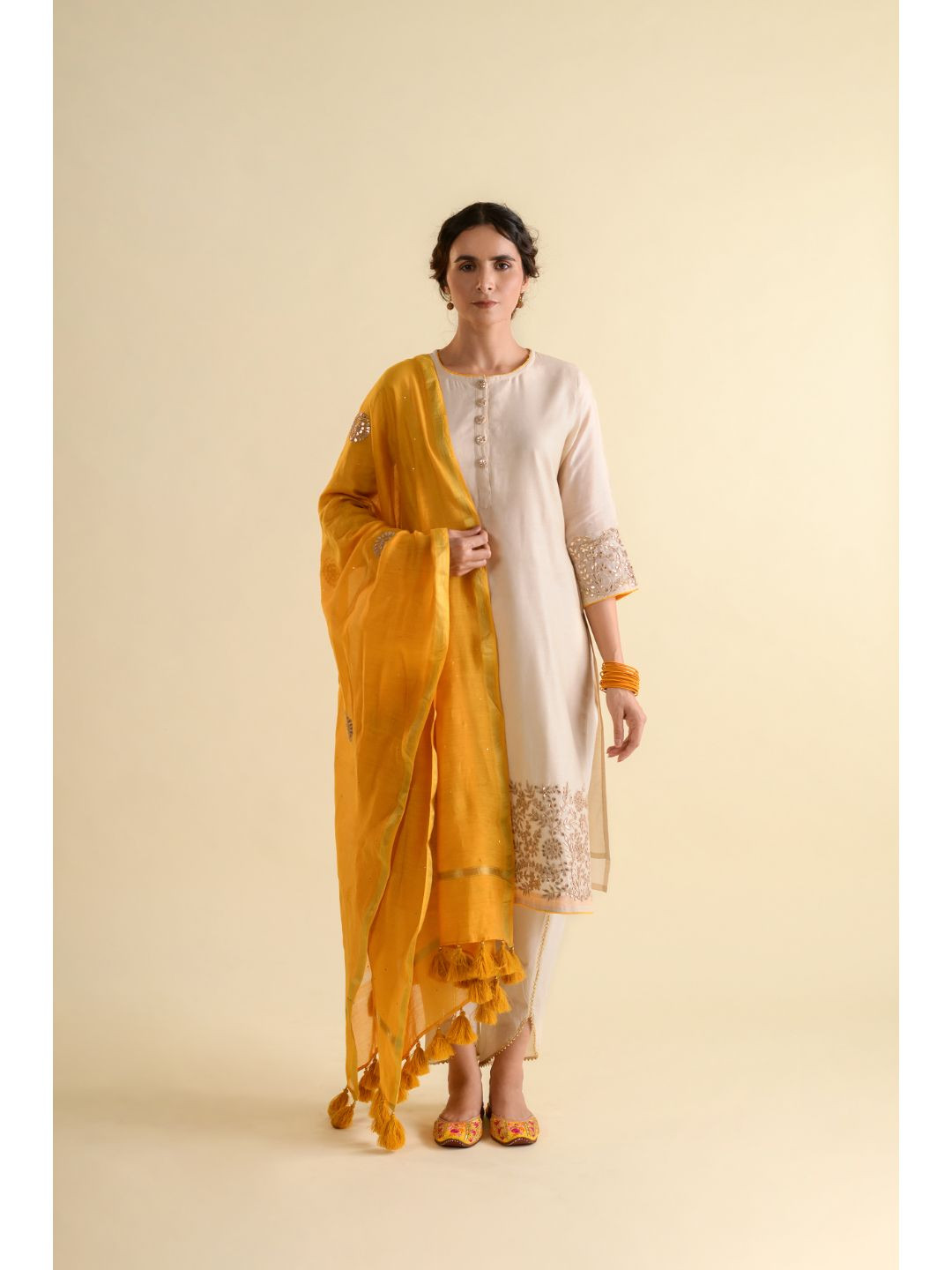 Kameez by Pooja Kejriwal Floral Embroidered Straight Kurta With Harem Pants & Dupatta