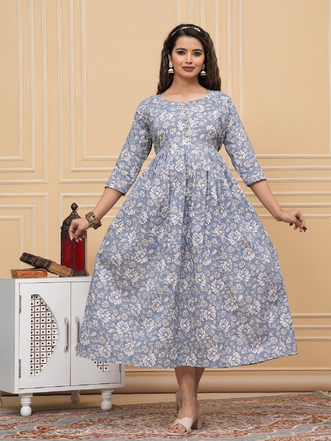 Nevisha Style Floral Printed Gotta Patti Maternity Anarkali Kurta
