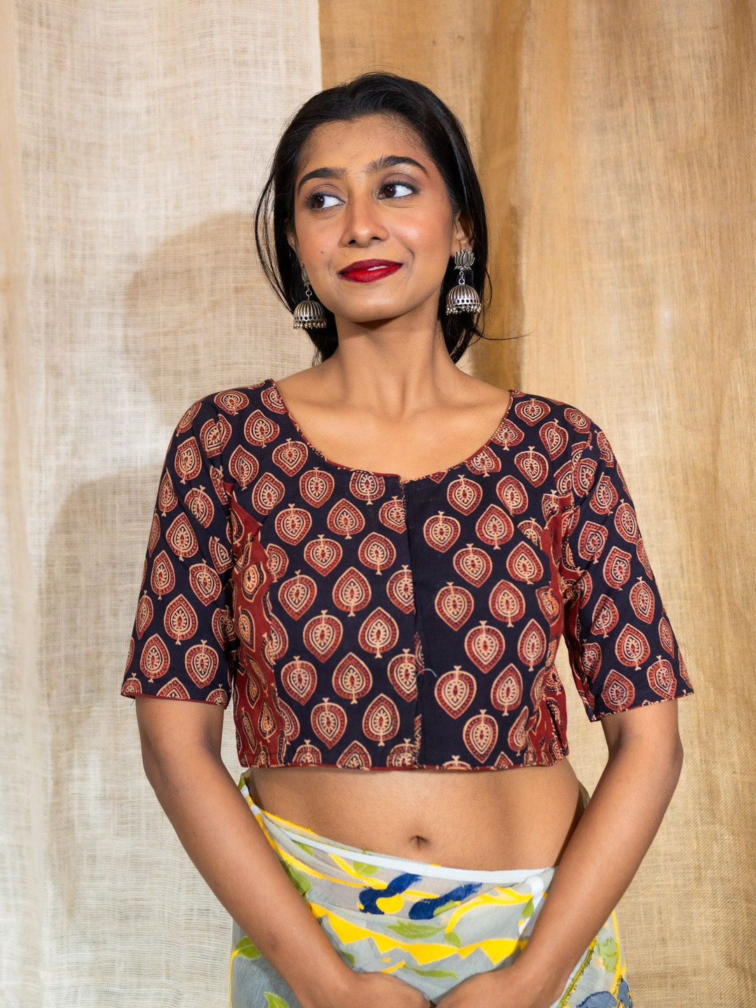 Uttariya Kanaka Women Printed Silk Round Neck Saree Blouse