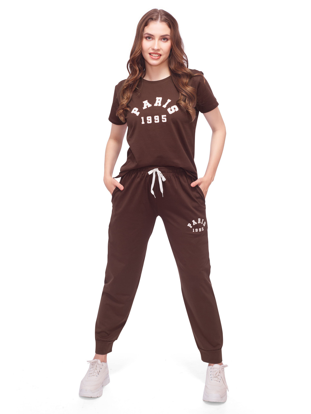 Lotik Women Printed Cotton T-Shirt With Joggres Co-Ords