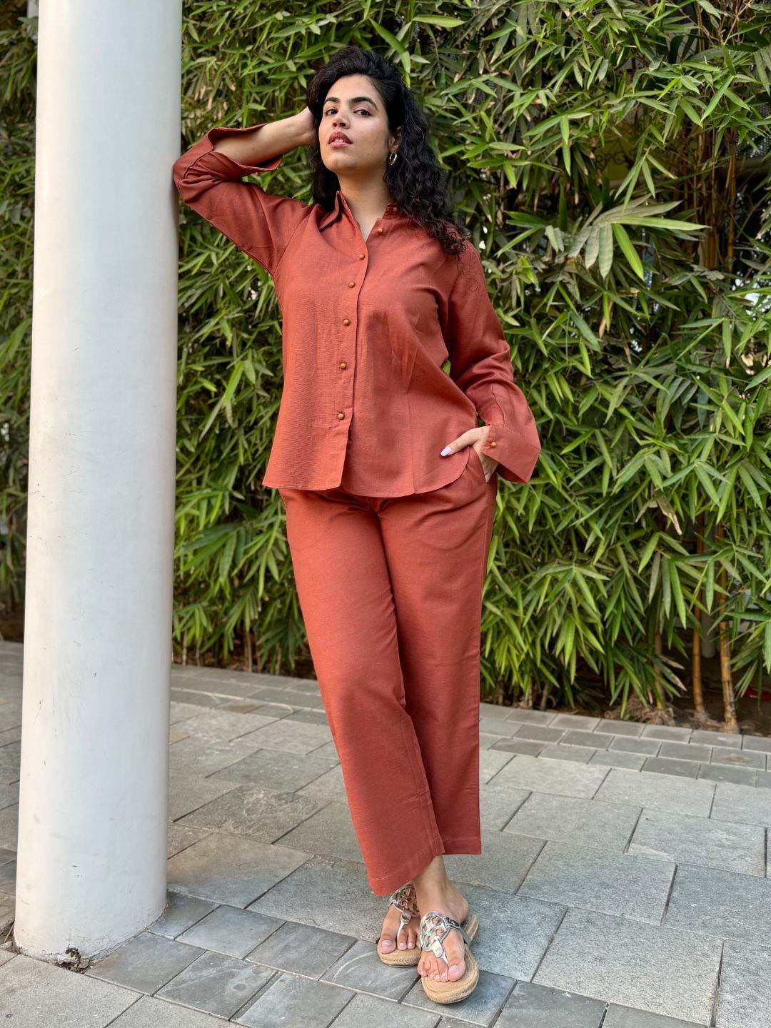 Minimul Linen Ball Button Co-ord Set