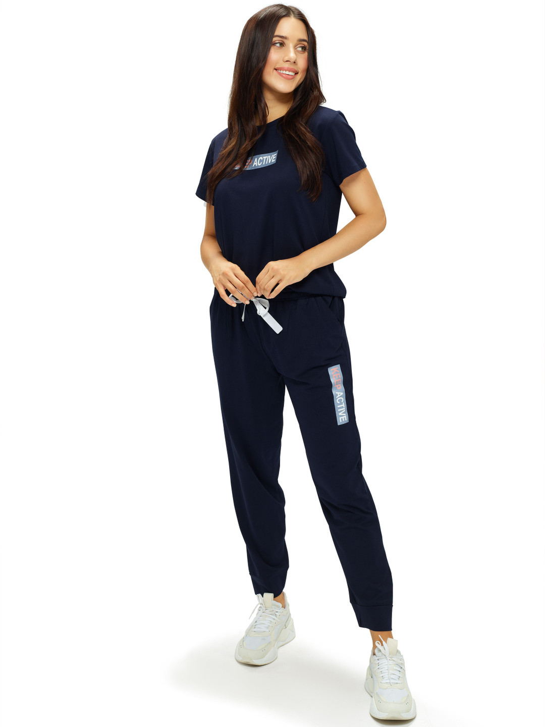 Lotik Women Printed Pure Cotton Round Neck T-Shirt With Joggers Track Suits