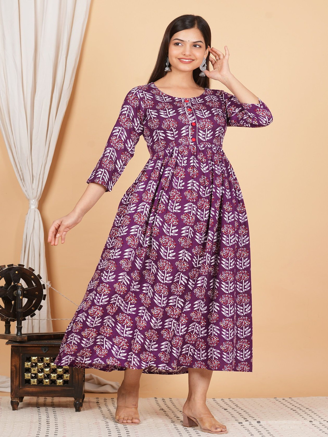 PPRIYAGANI GARMENTS Ethnic Motifs Printed Gotta Patti Work Anarkali Kurta