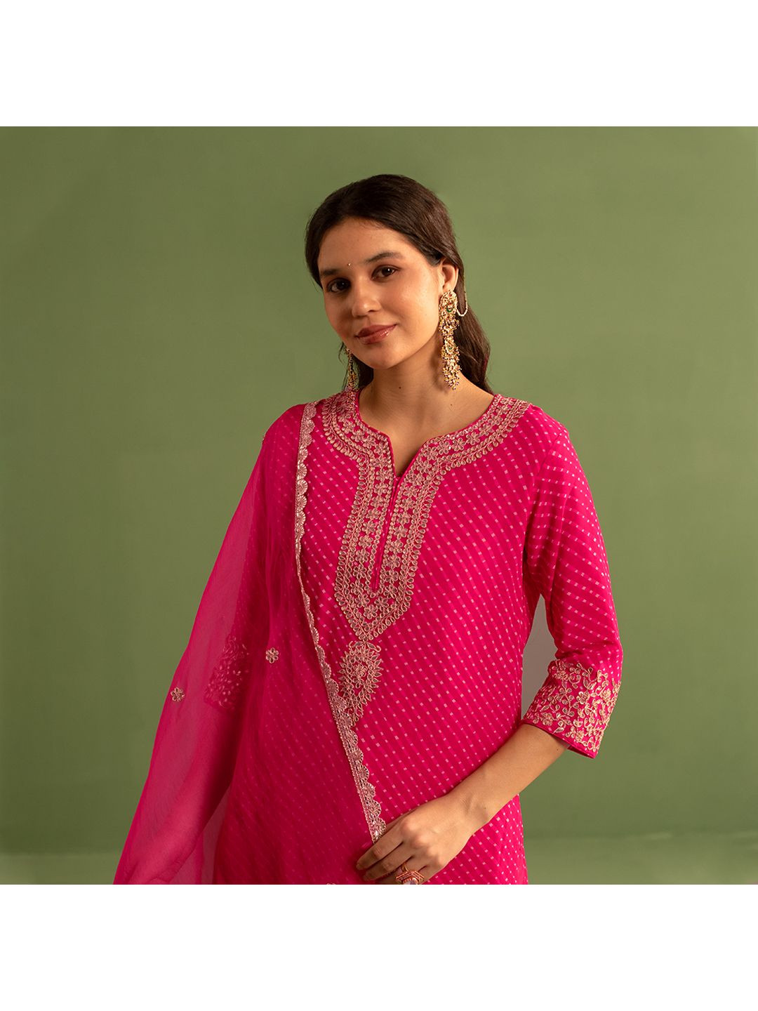 Kameez by Pooja Kejriwal Floral Yoke Design Georgette Straight Kurta With Trouser& Dupatta