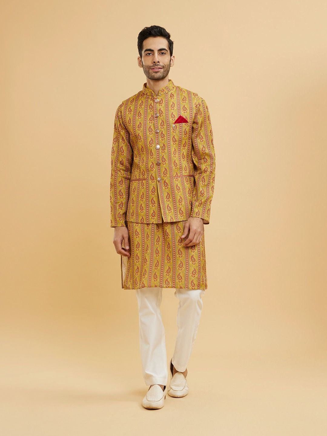 Twamev Men Ethnic Motifs Embroidered Regular Thread Work Kurta with Trousers And Jacket