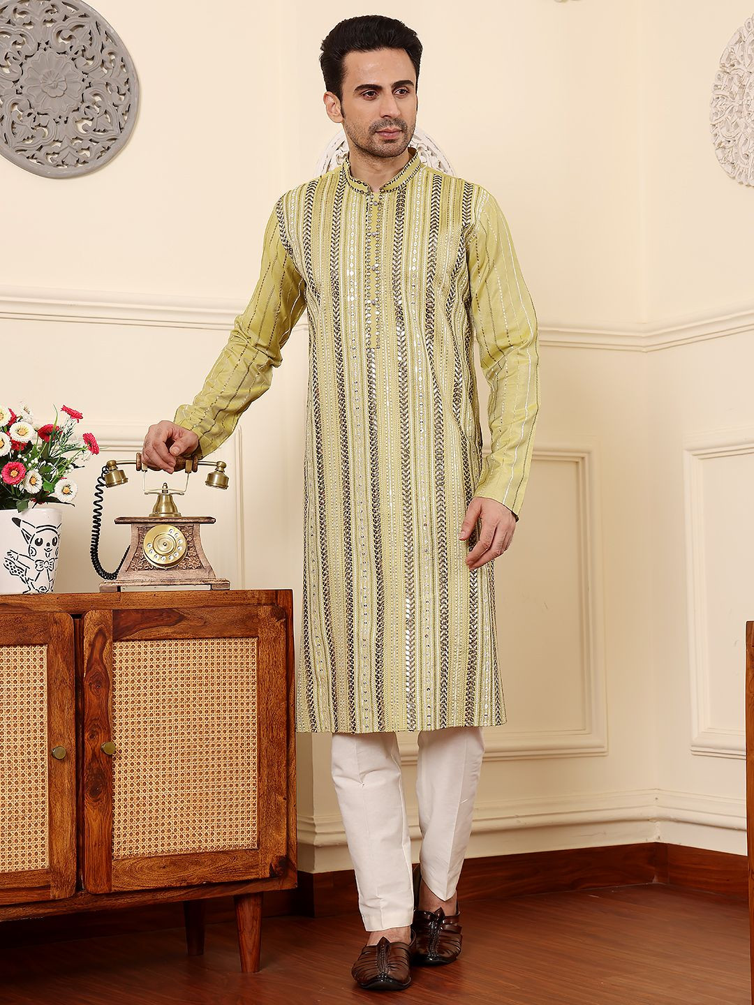 MULTI SHADES Floral Embroidered Straight Sequinned Kurta With Pyjama