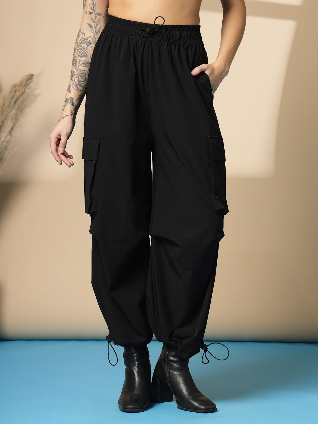 The Roadster Lifestyle Co Women Loose Fit Parachute Cargo Track Pants