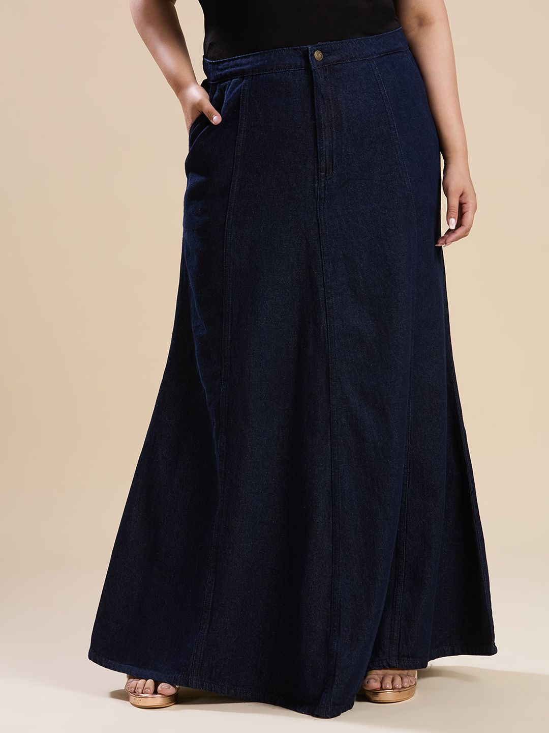 Turning Blue Women Mid-Rise Denim A-LIne Maxi Skirt