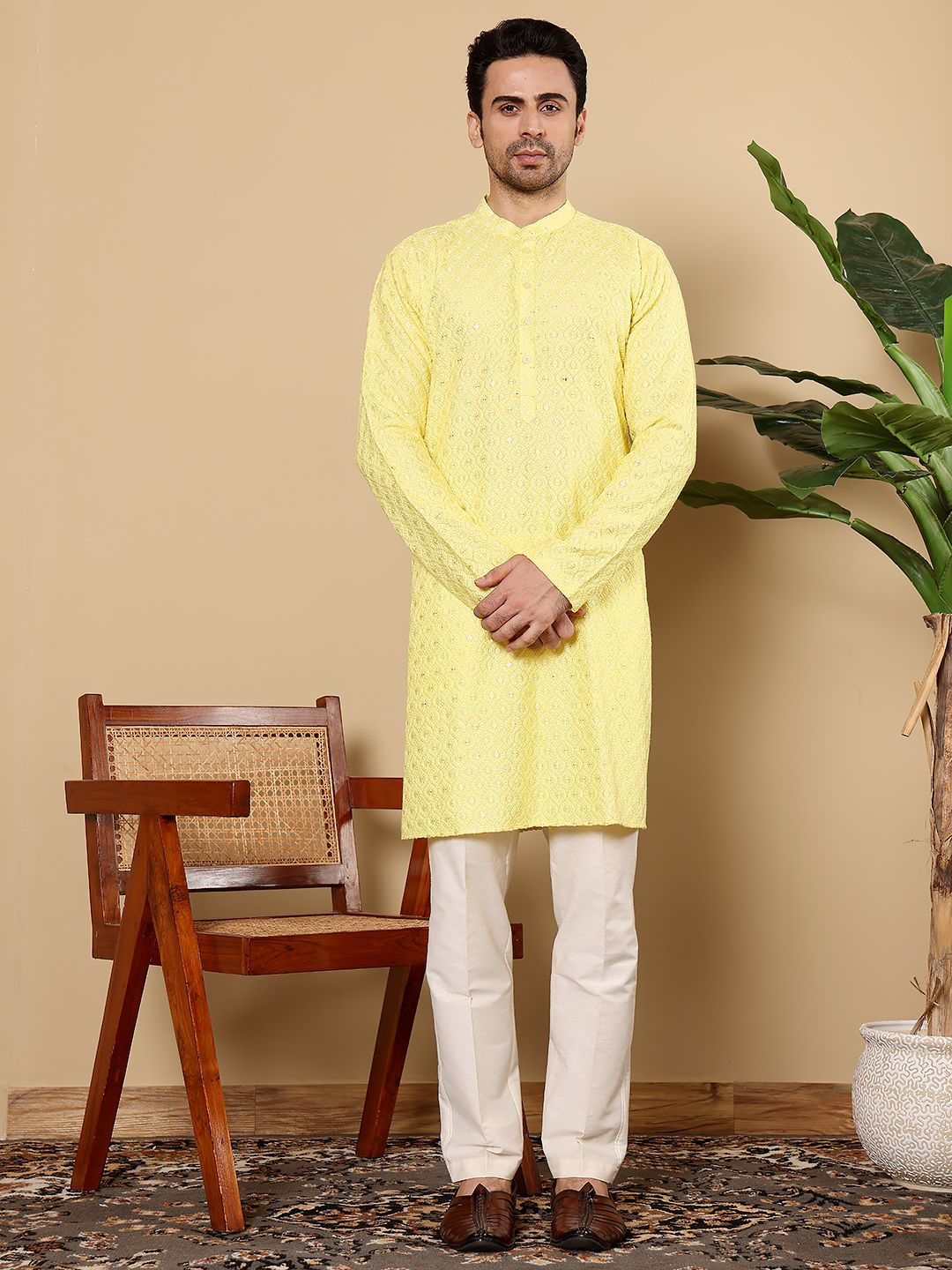 MULTI SHADES Ethnic Motifs Embroidered Mirror Work Straight Kurta with Trousers